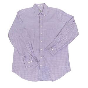 Peter Millar Nanoluxe Easycare Dress Shirt Purple White Gingham Check Size Large